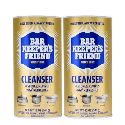 Bar Keepers Friend Powder Cleanser, 12 oz x 2, Multipurpose Cleaner, Degreaser & Remover for Burnt Stainless Steel Pots