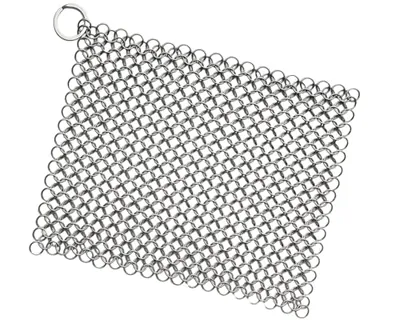 PIBC 8"x6" Cast Iron Scrubber Stainless Steel Chainmail Cleaner for Pre-Seasoned Pans, Griddles, BBQ Grill and Pot Cookw