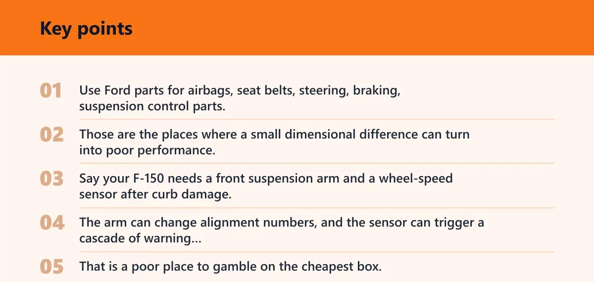 Key points: Ford parts decision matrix by part type
