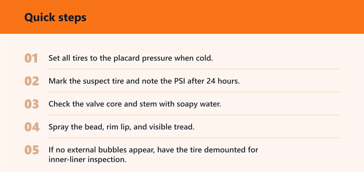 Quick steps: Use a soapy water test
